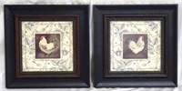 Pair of Framed Rooster Prints - 11" x 11"