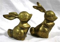 2 Brass Rabbits - 5" tall
