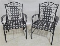 Pair outdoor metal arm chairs, 40 x 26 x 22