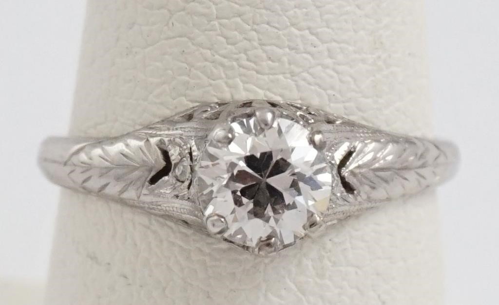 Diamond & platinum filigree engagement ring