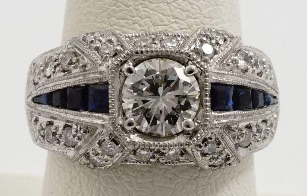 Diamond, sapphire & platinum engagement ring