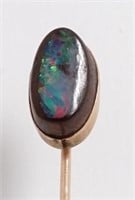 Rough boulder opal stick pin in 14K gold