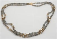 Moonstone, pearl & 14K yellow gold beaded necklace