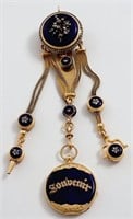 "Souvenir" 18K & enamel pendant watch & chatelaine