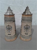 (2) Old Germany BASF Steins 11" Tall