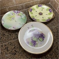 Lot of 3 Violet Theme Antique Hand Painted Plates