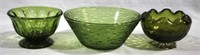 3pc Lot of Green Glass Bowls