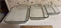 (3)GLASS BAKEWARE PANS-GRADUATED IN SIZE
