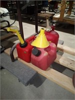 3 Small Gas Cans & Funnel