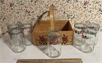 (7)GLASSES & BASKET-APPLE DESIGN