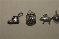 Five Sterling Charms - Baby Shoe, Cowboy Hat, Pig,