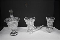 Crystal Cornucopia, Vase & Lidded Candy Dish