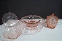 Vintage Pink Depression Ware, Rolled Edge Console