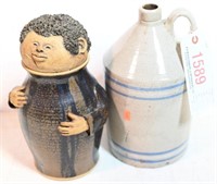 Old milk jug and cookie jar depicting a man