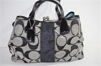 Per Owned Coach Signature Stripe Satchel Purse