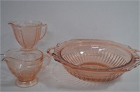 Vintage Pink Depression Ware,Handled Bowl & 2