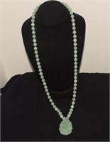 Jade Beaded Necklace w/Lotus or Pomegranate Pend.