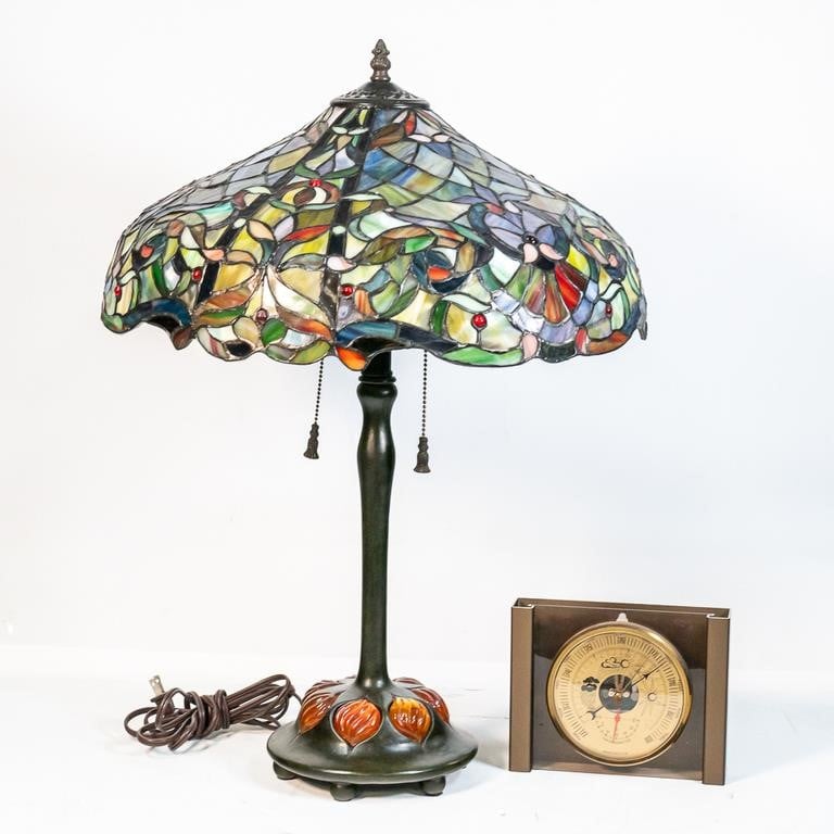 Decorative Stained Glass Style Lamp & Thermometer