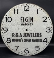 Vintage Elgin Watches Glass Clock Face 14.5”
-