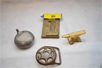 Brass #1, Anvil, Belt Buckle & Silver Plate Candle