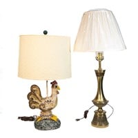 Vintage Chicken and Brass Lamps