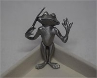 Pewter Musical Conductor Frog Brooch Marked JJ