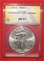 2021 Silver Eagle Type 1 Rev.  MS67 ANACS