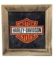Harley Davidson Ceramic Tile in Wood Frame 15” x