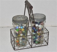 Marbles in Zinc Lid Jars with Carrier