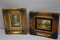 Two Gilt Gold Frame Oil Painting on Canvas