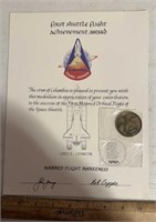 NASA MEDALLION & CERTIFICATE-COLUMBIA/“1981”