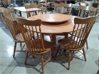 54" Dining Table, Lazy Susan, 6 Chairs