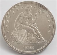 US Liberty Seated dollar, 1862 proof, unc details