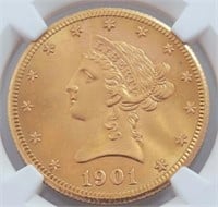US Liberty $10 Gold, 1901-S, Mint Error, NGC MS64