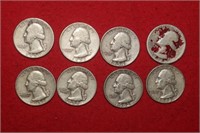 Eight Silver Quarters  1951D to 1962D Mix