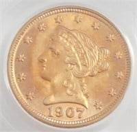 US Liberty $2.5 Gold, 1907, PCGS MS65