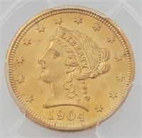 US Liberty $2.5 Gold, 1904, PCGS MS65
