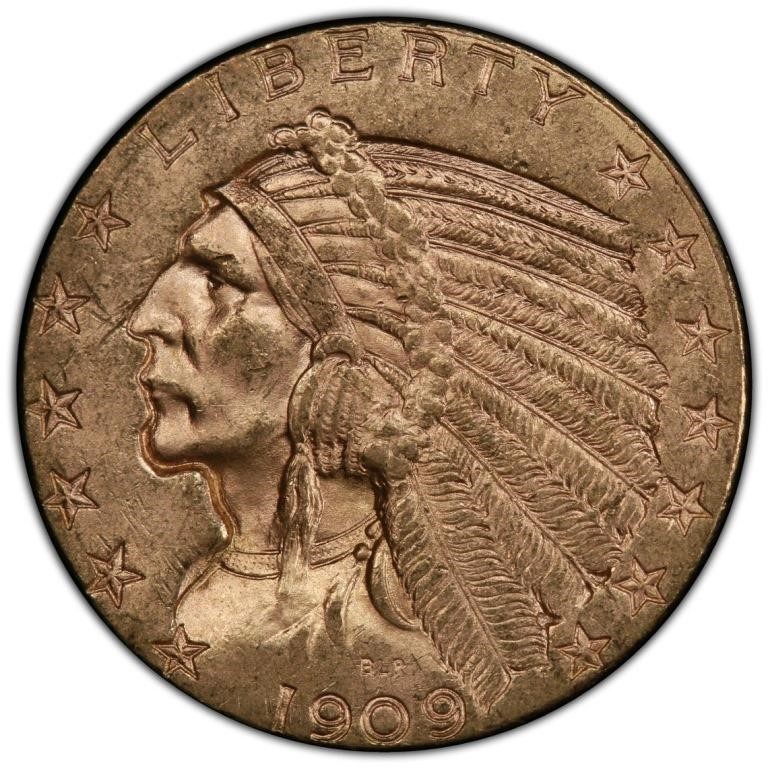 US Indian $5 Gold, 1909-D, Mint Error, PCGS MS62