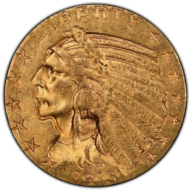 US Indian $5 Gold, 1913, Mint Error, PCGS MS62