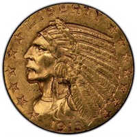 US Indian $5 Gold, 1915, Mint Error, PCGS MS61