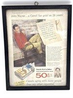 John Wayne Camel Advertisement, Framed 9.25” x