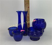 Cobalt blue vases one chipped around top edge,