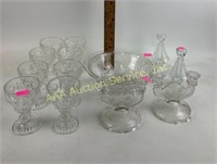 Art deco glass candlesticks, punch/serving bowl,