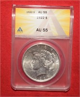 1922 Peace Silver Dollar  AU55  ANACS