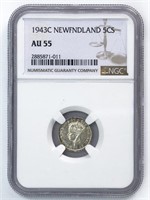 1943 NGC Newfoundland 5 Cents AU55