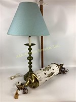 Mid century oriental hanging lamp gold and white,