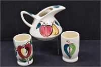 Vintage Puritan Pottery Pitcher and Cups