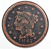 1847 USA Braided Hair Liberty Large Cent