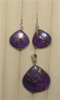 Sterling Copper/Purple Turquoise Pendant & Earring