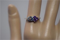 Sterling Silver Blue Topaz & Amethyst Ring  Sz 7